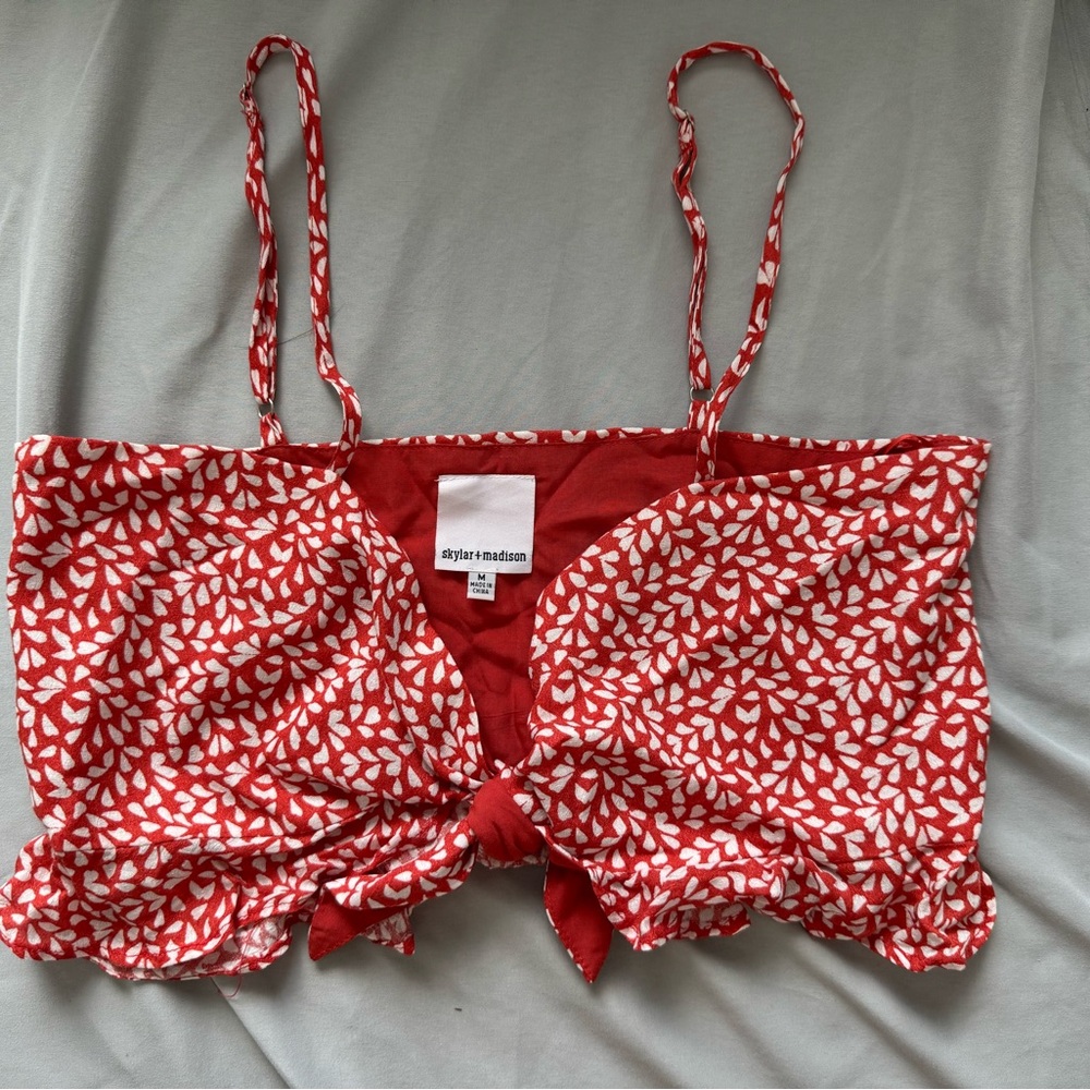 Skylar + Madison Red and White Leaf Pattern Top